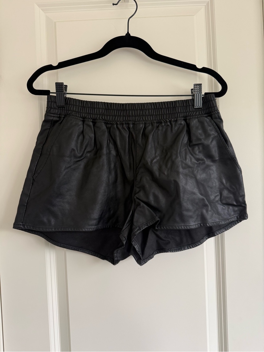 H&M Black Faux Leather Athletic Shorts with Elastic Waistband